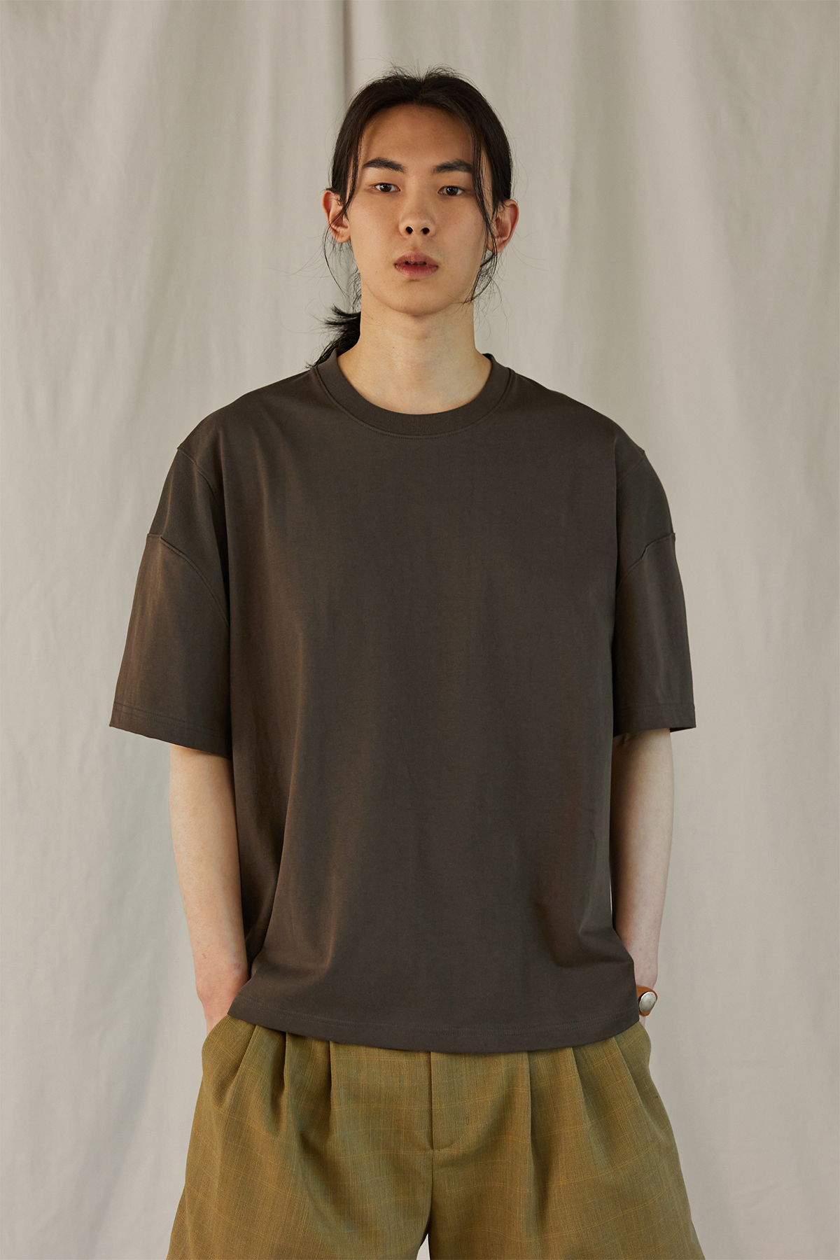 Shoulder Block T-Shirt - Olive Brown